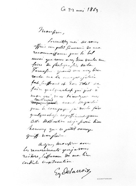 Letter signed by Eugene Delacroix, French Romantic artist, 1863. Artist: Eugène Delacroix