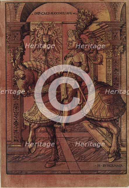 Emperor Maximilian I, armed on horseback, 1508. Artist: Hans Burgkmair, the Elder.