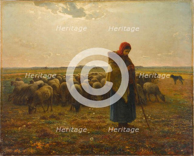 Shepherdess with her Flock, ca 1863. Creator: Millet, Jean-François (1814-1875).