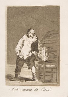 Plate 18 from 'Los Caprichos':And his house is on fire (Ysele quema la Casa.), 1799. Creator: Francisco Goya.