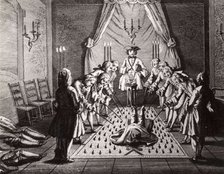 The French Freemasons initiation ceremony, 18th century. Artist: Anonymous  