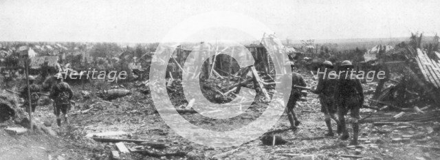 British soldiers exploring the ruins of Albert, Somme, France, 22 August 1918. Artist: Unknown