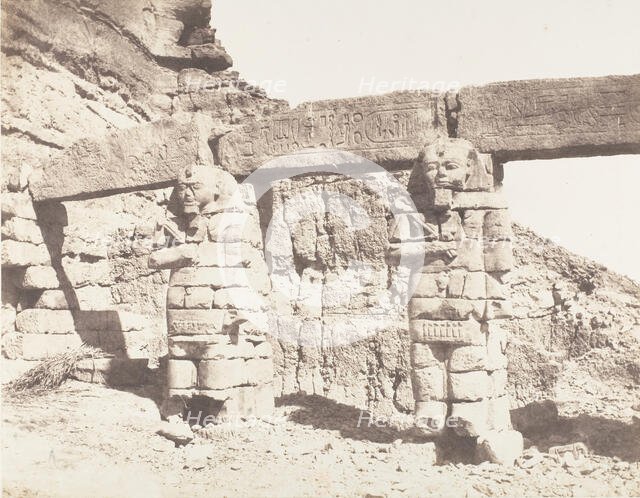 Djerf-Hocein (Tutzis), Hemi-Spéos, Colosses de la Partie Extérieure, 1851-52, printed 1853-54. Creator: Félix Teynard.
