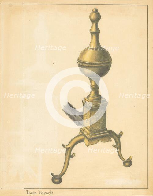 Andiron (one of pair), c. 1936. Creator: Hans Korsch.