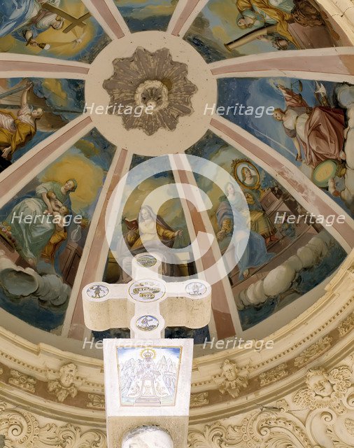 Sanctuary of Our Lady of Balma, crossing in the access to the monastery with a temple and a decor…