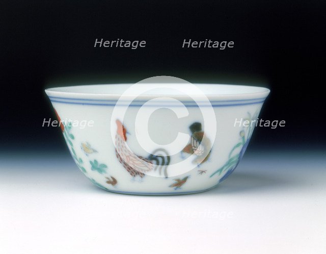 Chicken cup with doucai enamels, late Kangxi period, Qing dynasty, China, 1700-1722. Artist: Unknown