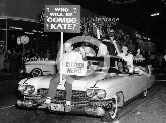 Fancy dress parade with a 1957 Cadillac, USA, (c1957?). Artist: Unknown