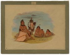 An Aged Minatarree Chief and His Family, 1861/1869. Creator: George Catlin.