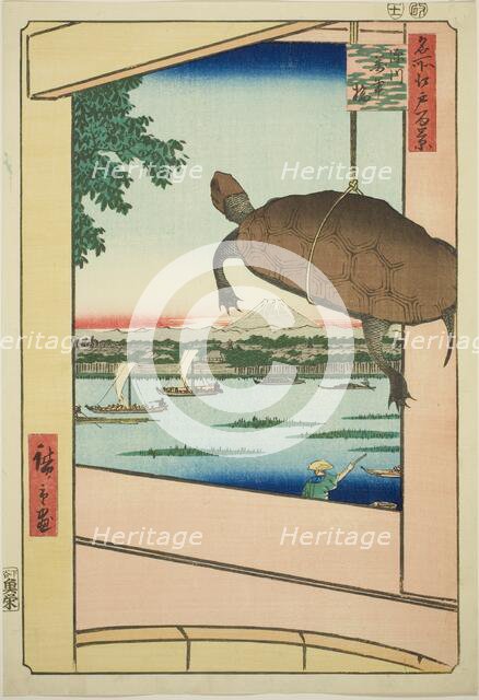 Mannen Bridge, Fukagawa (Fukagawa Mannenbashi), from the series "One Hundred..., 1857. Creator: Ando Hiroshige.