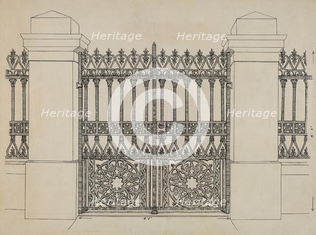 Iron Fence and Gate, c. 1936. Creator: Ray Price.
