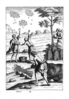 Beekeepers preparing to take a swarm, 18th century. Artist: Unknown