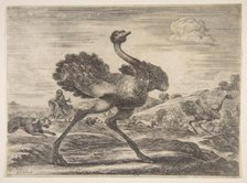 Ostrich hunt, from 'Animal hunts' (Chasses à différents animaux), ca. 1654. Creator: Stefano della Bella.