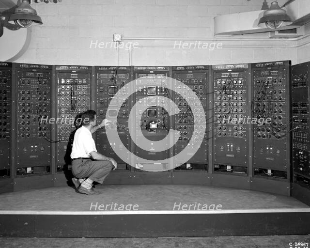 Analog Computing Machine in Fuel Systems Building, Cleveland, Ohio, USA, 1949.  Creator: NASA.