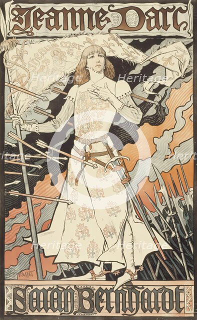 Jeanne d'Arc-Sarah Bernhardt, between 1889 and 1894. Creator: Eugene Samuel Grasset.