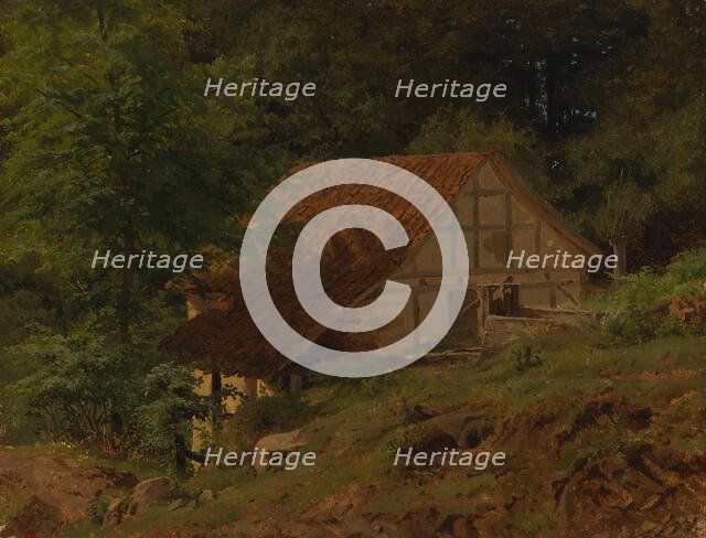 Buildings in the forest, exercise, 1856. Creator: Werner Holmberg.