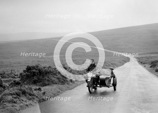 490 cc Norton and sidecar of FW Osborne, winner of a silver award, MCC Torquay Rally, July 1937. Artist: Bill Brunell.