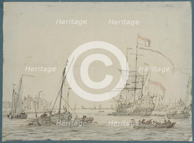 harbour with warships and smaller ships. Creator: Lieve Verschuir.