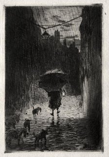 Rain and Umbrella, c. 1875. Creator: Félix Hilaire Buhot (French, 1847-1898).