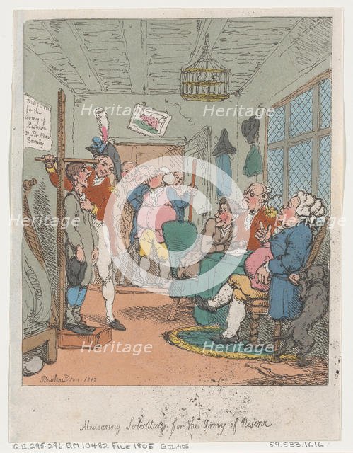 Measuring Substitutes for the Army of Reserve, 1815., 1815. Creator: Thomas Rowlandson.