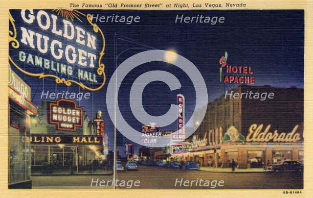 'The Famous Old Fremont Street at night, Las Vegas, Nevada', postcard, 1948. Artist: Unknown