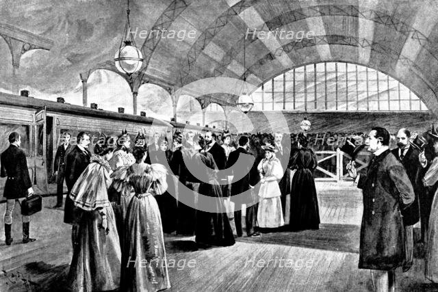 Departure of Queen Wilhelmina and the Queen Regent of the Netherlands:...Victoria Station..., 1895. Creator: George Meisenbach.