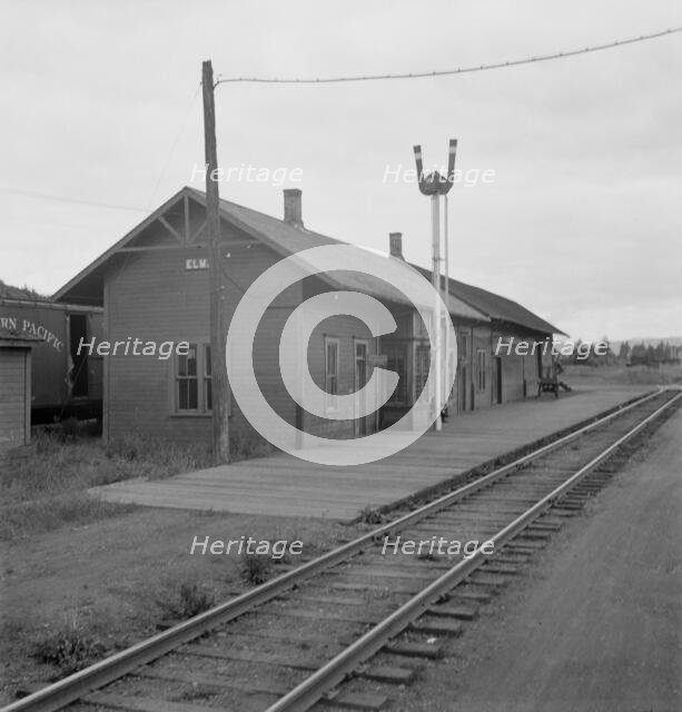Possibly: Railroad station of western Washington town, Elma, Harbor County, Western Washington, 1939 Creator: Dorothea Lange.