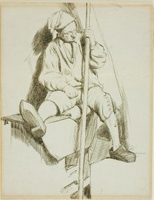 Man Seated, Holding Staff in Left Hand, 1860/69. Creator: Charles Samuel Keene.