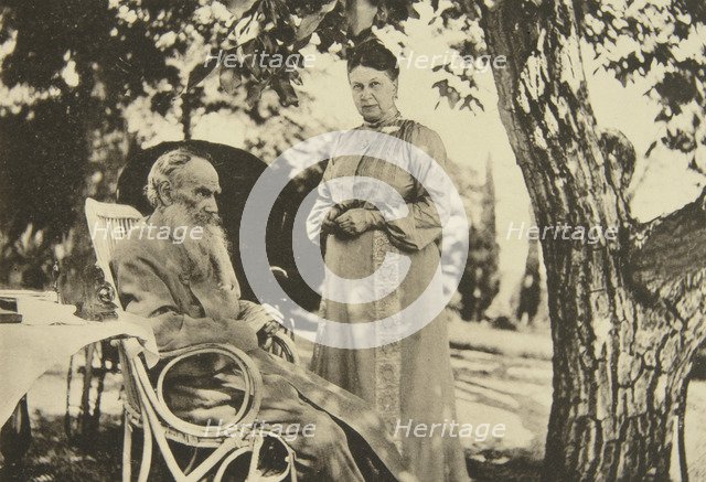 Russian author Leo Tolstoy and his wife Sophia by the Black Sea, Crimea, Russia, 1902. Artist: Sophia Tolstaya