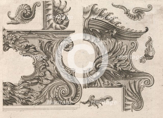Suggestion for the Decoration of the Lower and Top Right of a Frame, Plate ..., Printed ca. 1750-56. Creator: Jeremias Wachsmuth.