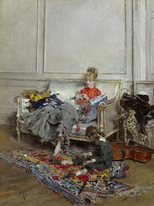 Young Woman Crocheting, 1875. Creator: Giovanni Boldini.