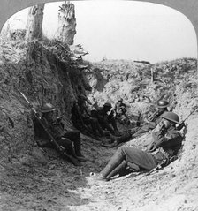 Troops waiting in a trench near Arras, France, World War I, c1914-c1918.  Artist: Realistic Travels Publishers