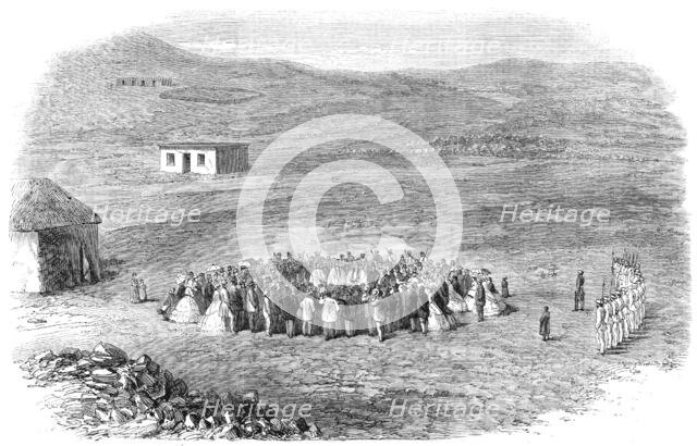 Laying the foundation-stone of an English church, Philippolis, Orange Free State, South Africa, 1864 Creator: Unknown.