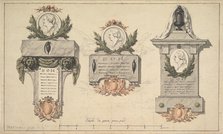 Three Designs for a Funerary Monument or Epitaph, ca. 1770-90. Creator: Jean-Michel Moreau.