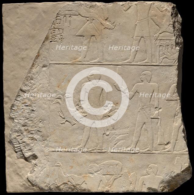 Wall Fragment from a Tomb Depicting Offering Bearers, Egypt, Old Kingdom, Dynasty 6... Creator: Unknown.
