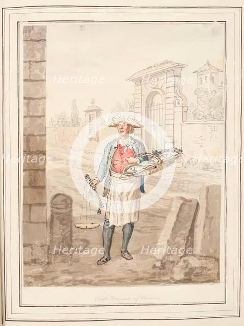 Fishmonger of Rome, leaf from 'A Collection of Dresses by David Allan Mostly from Nature', 1776. Creator: David Allan.
