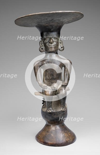 Blackware Vessel with Flaring Rim in the Form of a Seated Figure, A.D. 1000/1500. Creator: Unknown.