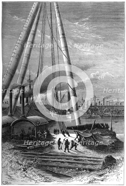 Repairing basin, Portsmouth Dockyard, c1880.Artist: CJB