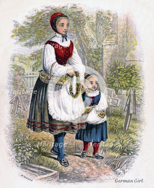 'Two German Girls with Baskets of Flowers', 1809.Artist: W Dickes