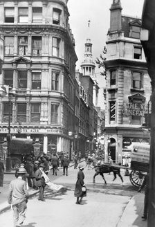 Cannon Street and St Mary Aldermary Church, London, c1920s. Creator: George Davison Reid.