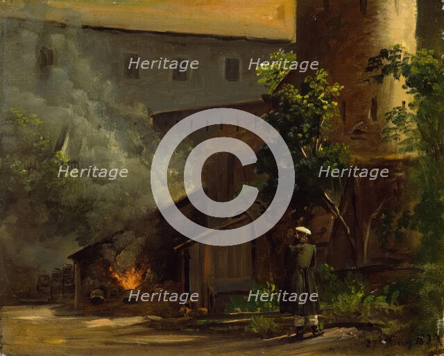 From a Courtyard at the Scharfenberg Castle near Dresden, 1829. Creator: Thomas Fearnley.