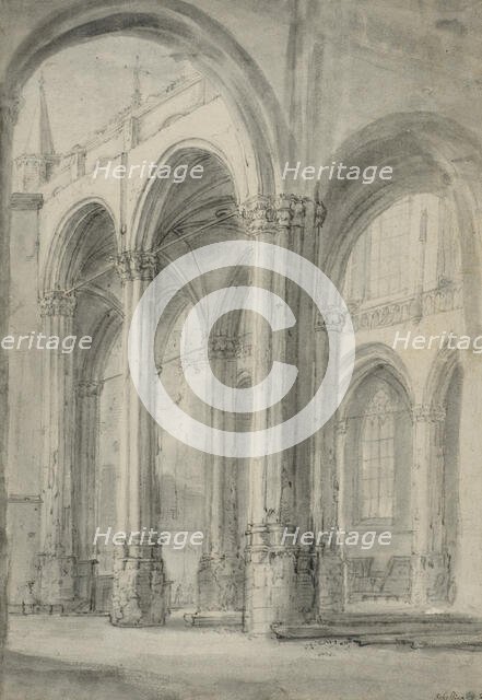 Interior of the new church in Amsterdam after the fire of 1645. Creator: Willem Schellinks.