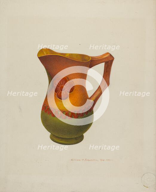 Carved Wooden Pitcher, c. 1940. Creator: William H Edwards.