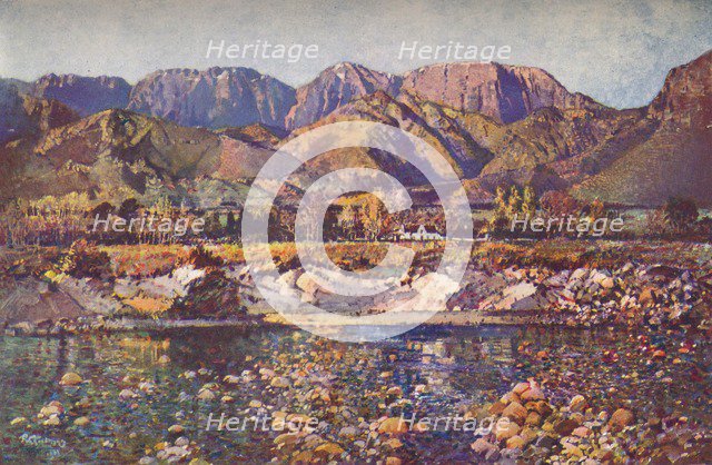 'Wemmers Hoek Mountains (Wemmershoek) from the Berg River, Cape Western Province', c20th century. Artist: Robert Gwelo Goodman.