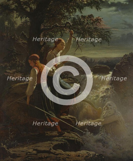 Two Peasant Girls Listening to the Playing of the Water-Sprite, 1860. Creator: Johan Zacharias Blackstadius.