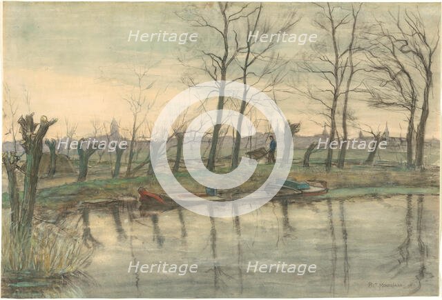 Amsterdam Skyline Viewed from the West, c.1899. Creator: Piet Mondrian.