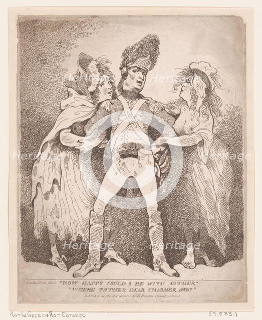 How Happy Could I Be With Either, Were t'Other Dear Charmer Away, [1784]., [1784]. Creator: Thomas Rowlandson.