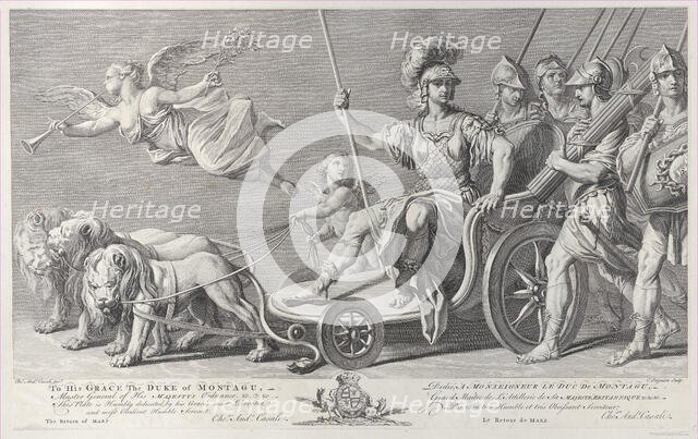 Mars on a chariot drawn by three lions, 1749. Creator: Charles Grignion.