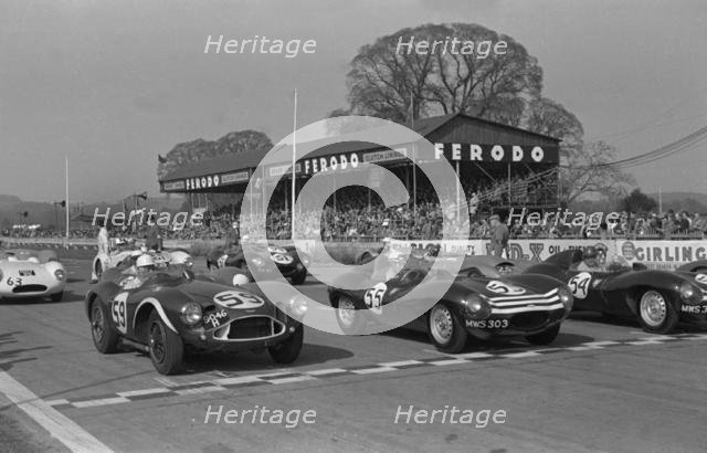 Aston Martin DB3S, Stirling Moss on grid at Goodwood International Sports Car Race 1956. Creator: Unknown.