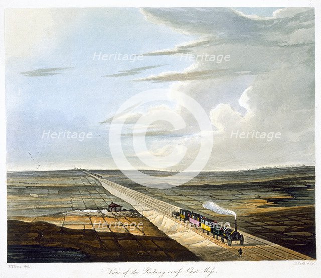 'View of the Railway across Chat Moss', Liverpool and Manchester Railway, 1833. Artist: Henry Pyall