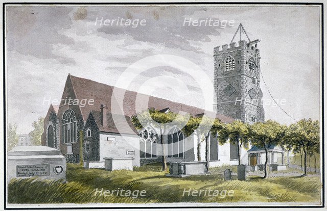 North-east view of All Saints Church, Fulham, London, c1800.                                         Artist: Anon